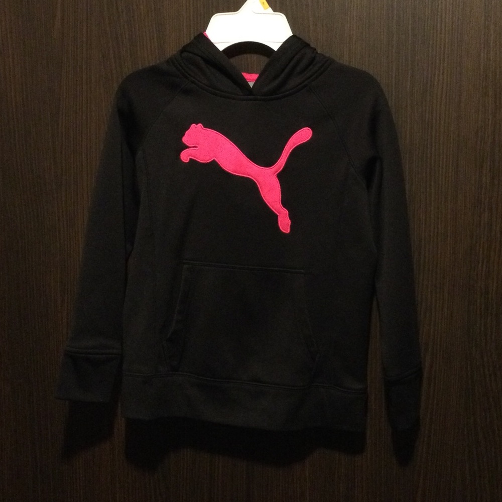 Girls Dark Pink and Black Puma Pull over hoodie